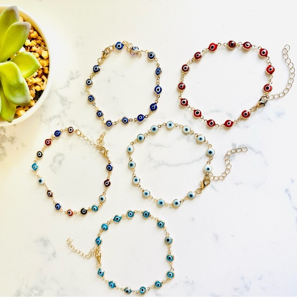 2/$30🌵 Set 5 Gold Multicolor Evil Eye Bracelets w/ Protection Amulet Good Luck - Picture 1 of 7